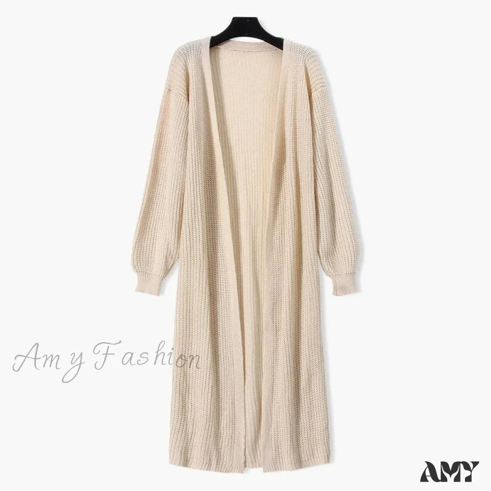 Amy Fashion - Casual Long Knitted Cardigan women V-Neck sweater