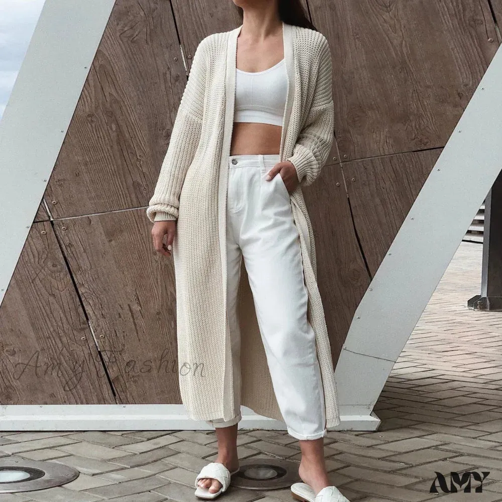 Amy Fashion - Casual Long Knitted Cardigan women V-Neck sweater