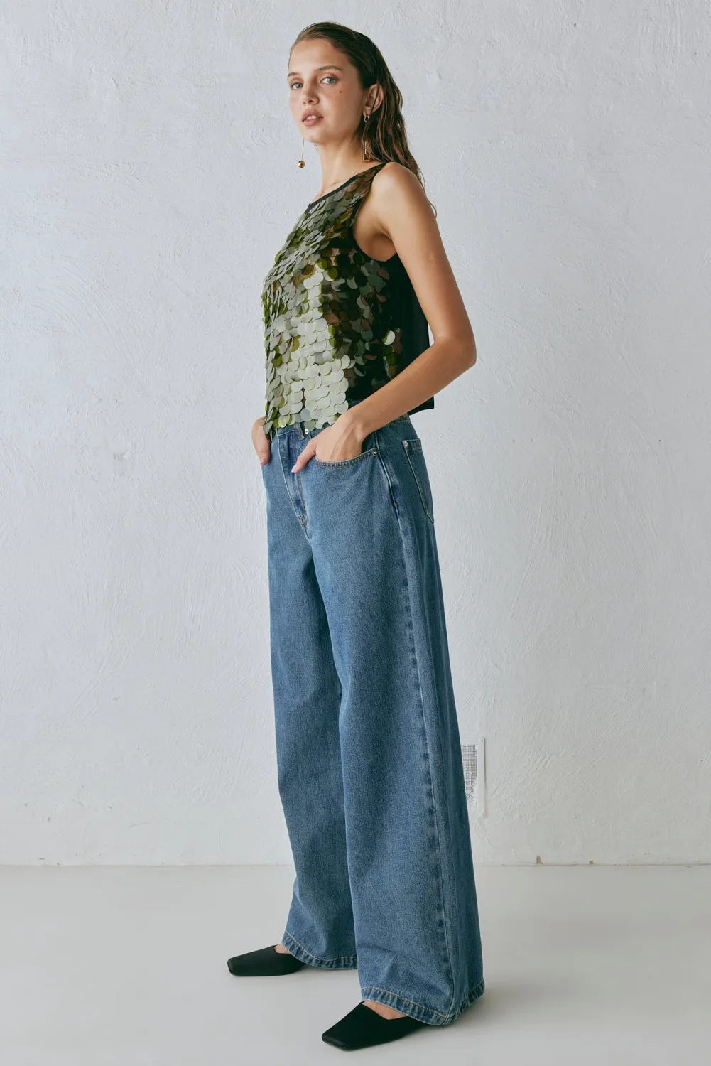 Anok Sequin Top Olive