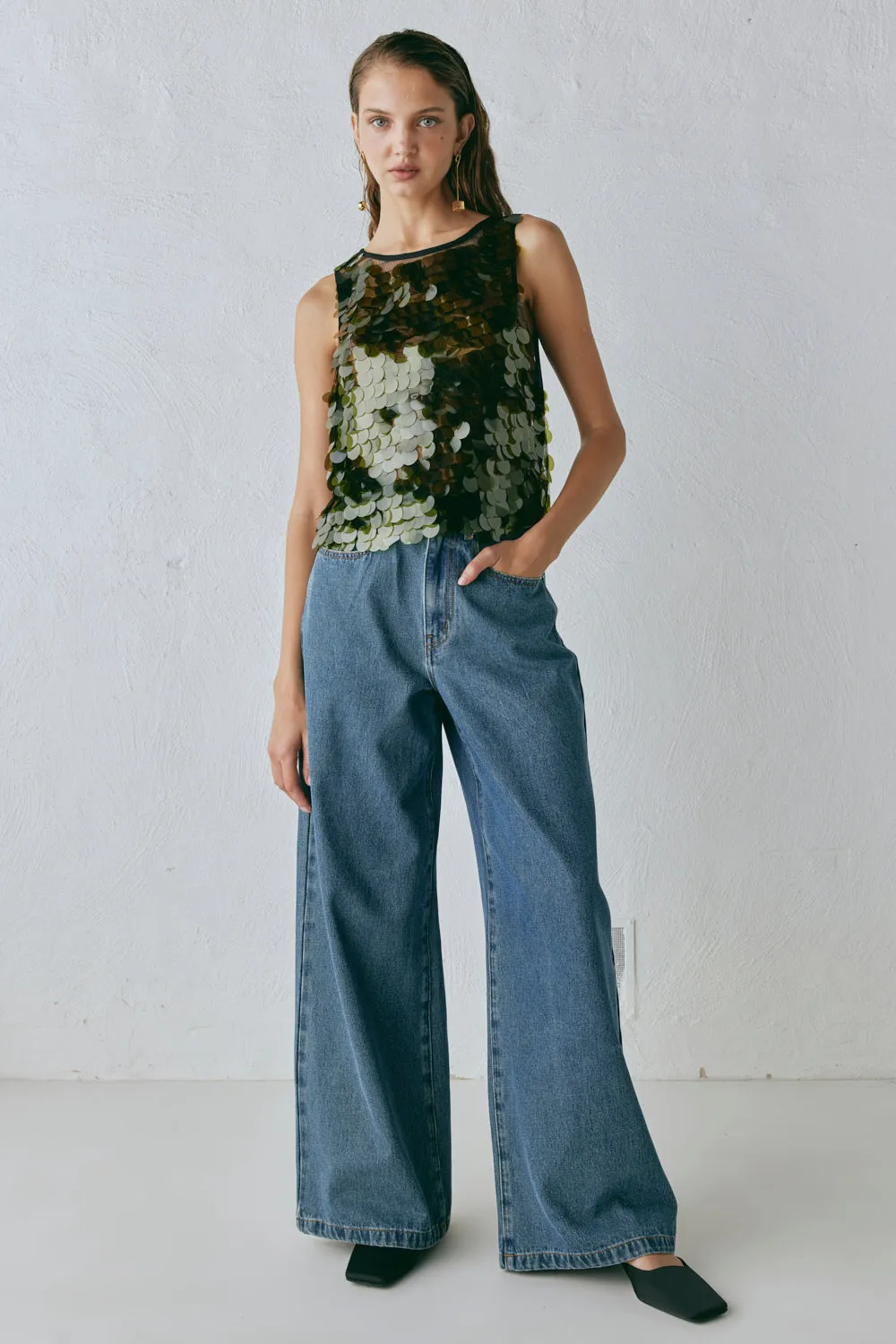 Anok Sequin Top Olive