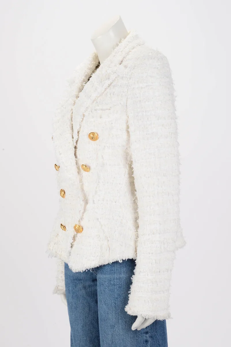 Balmain Cream Tweed Classic DB Blazer FR 46