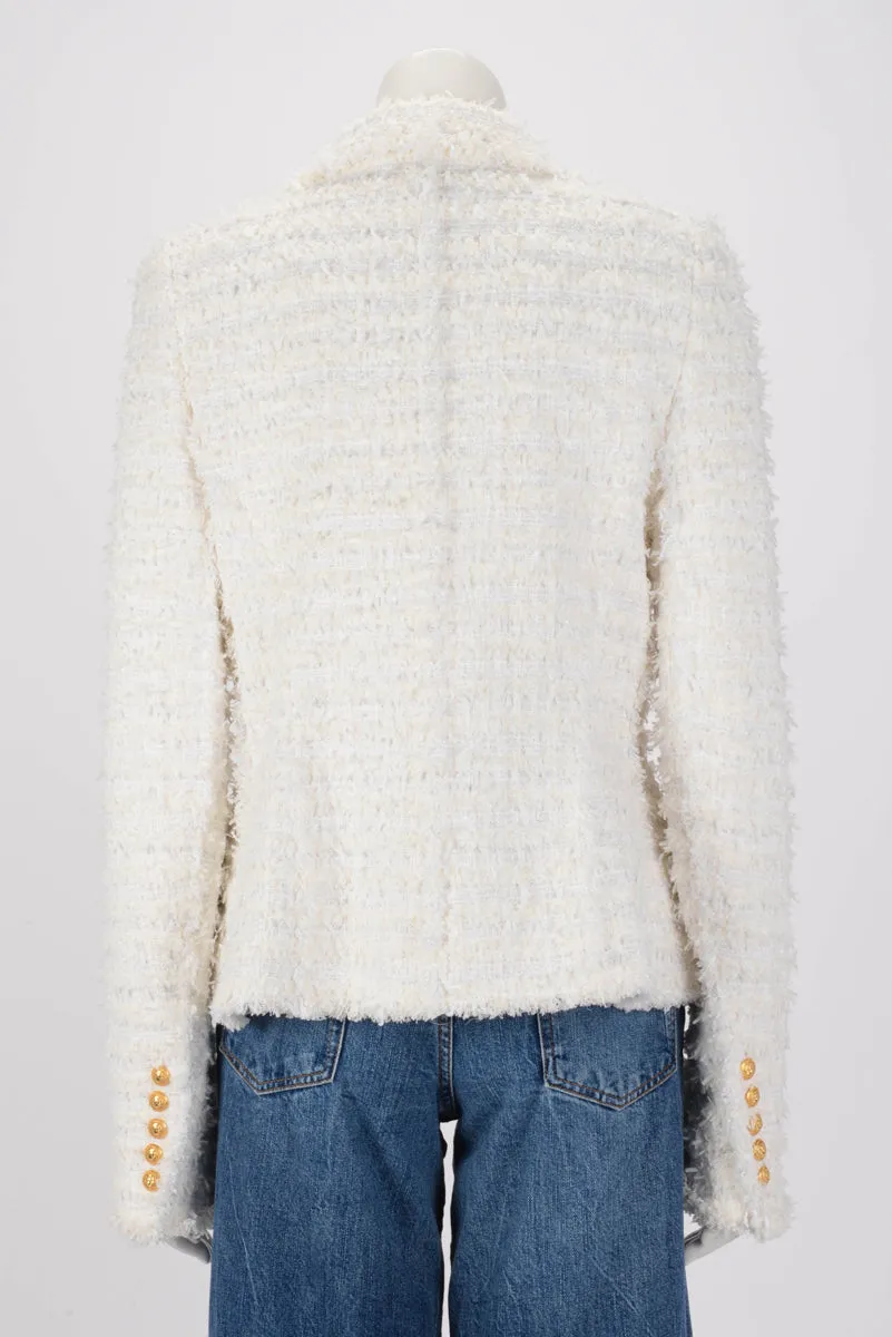 Balmain Cream Tweed Classic DB Blazer FR 46