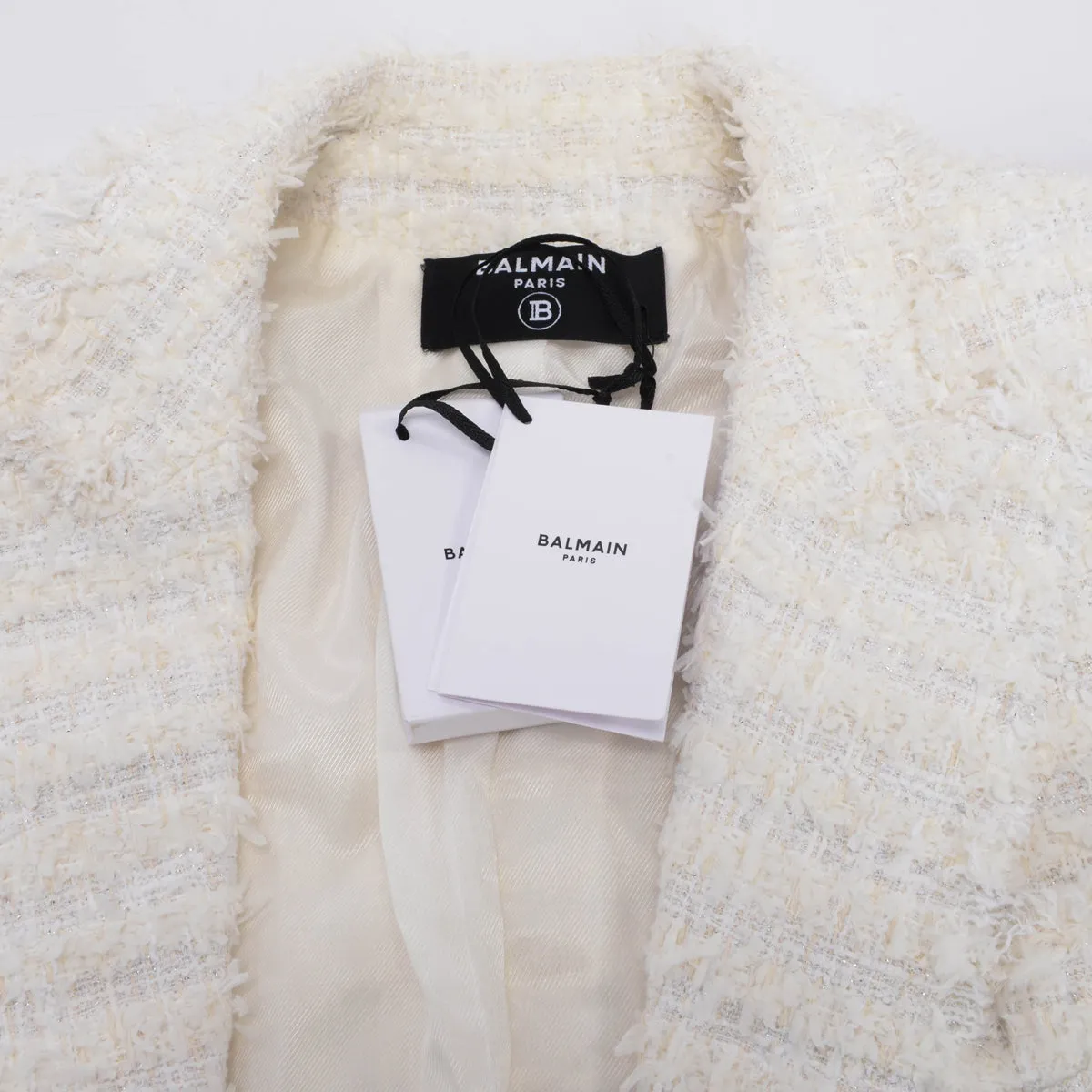 Balmain Cream Tweed Classic DB Blazer FR 46