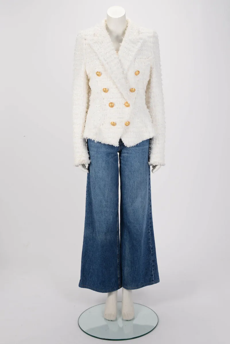Balmain Cream Tweed Classic DB Blazer FR 46
