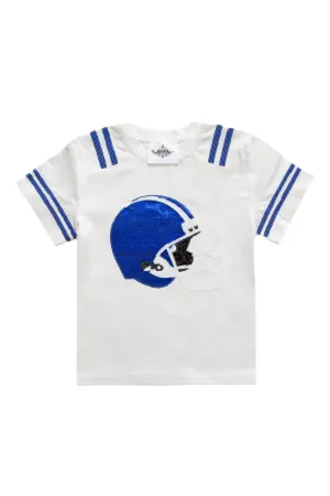 Belle Cher Royal Blue And White Sequin Football Helmet Shirt