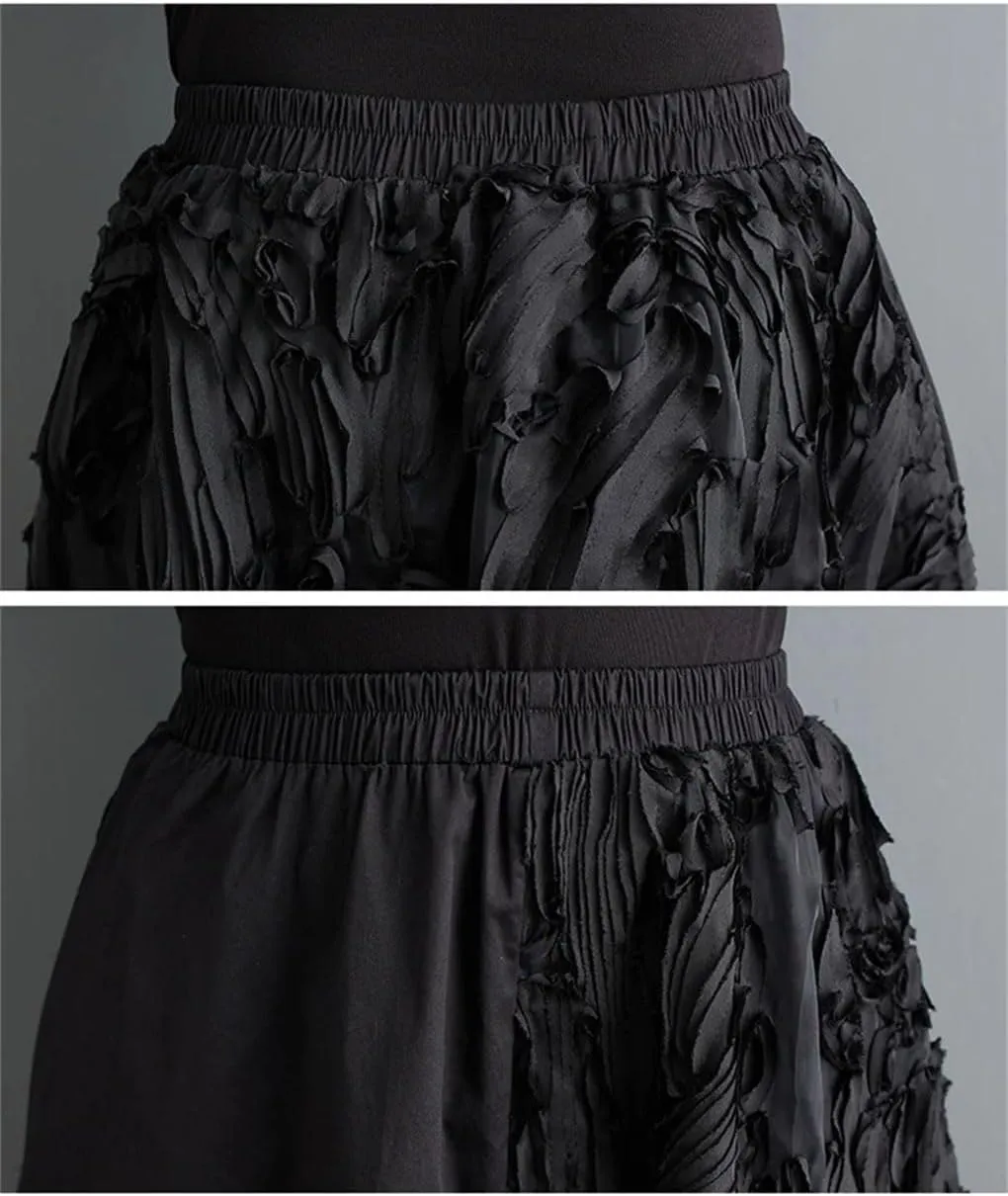Black Floral High Waist Patchwork Skirt Women Loose Casual Midi Skirts Elegant Clothing Spring Autumn Skirts