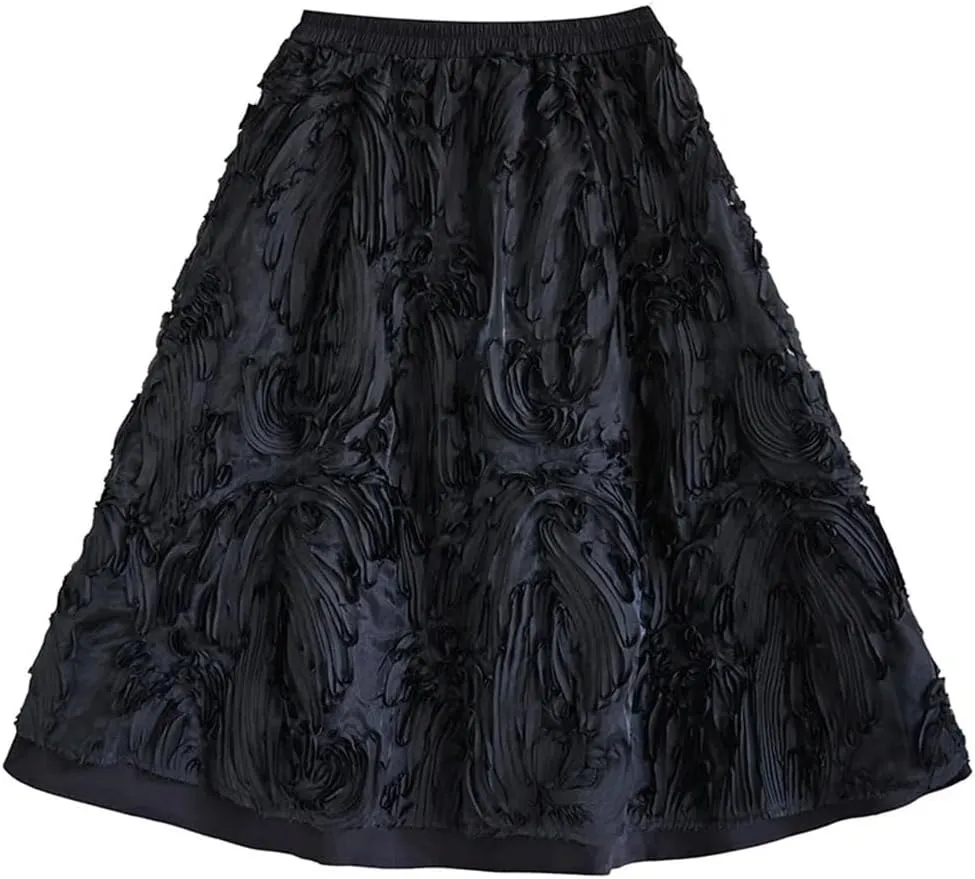 Black Floral High Waist Patchwork Skirt Women Loose Casual Midi Skirts Elegant Clothing Spring Autumn Skirts