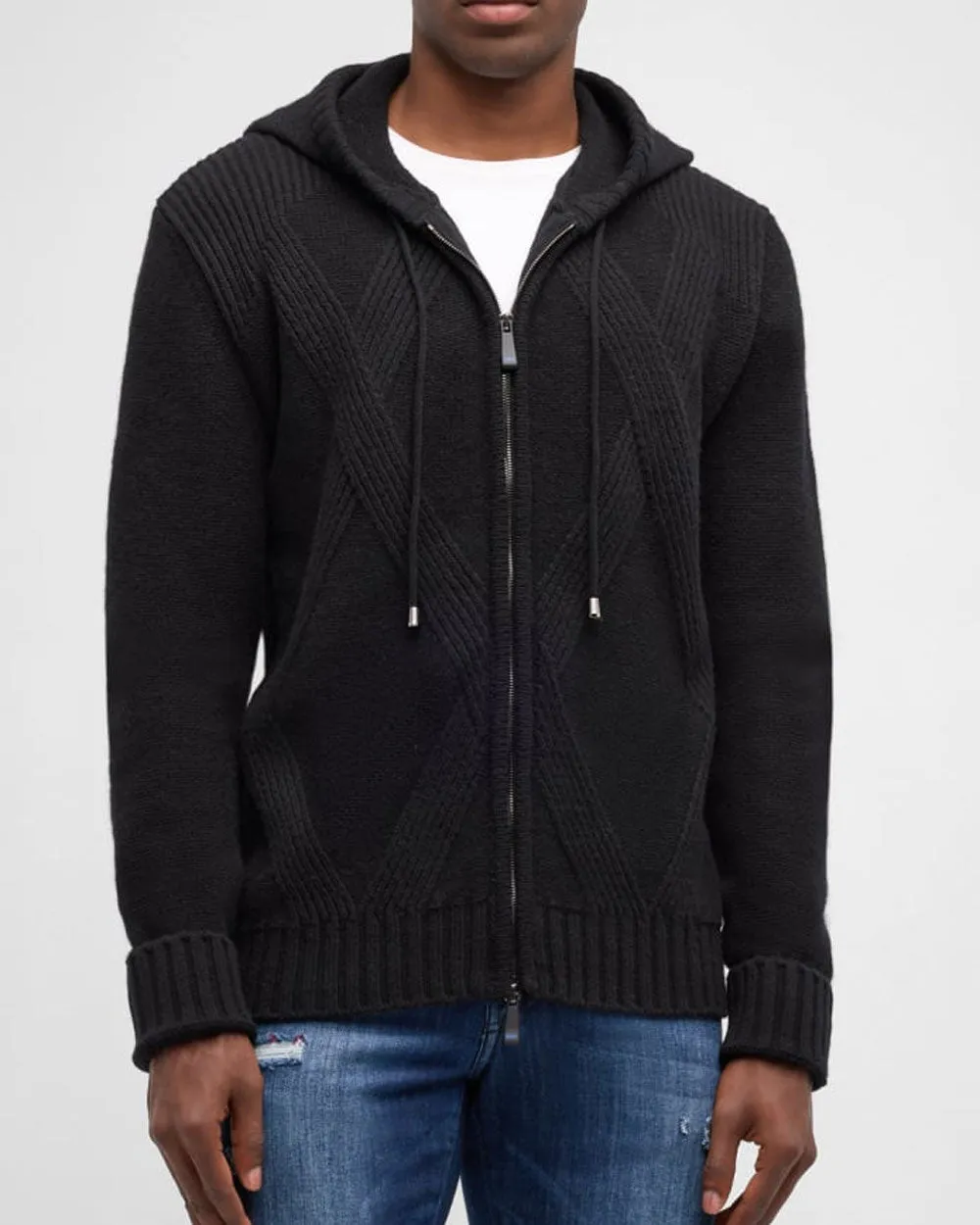 Black Knit Full Zip Sweater