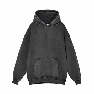 Black Simple Solid Color Vintage Washed Hoodie Sweatshirt