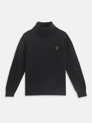 Blue Giraffe Boys Black  Solid Turtle Neck Sweater
