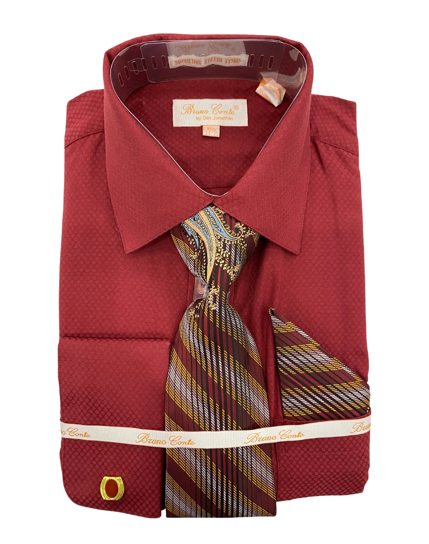 Bruno Conte Regular Fit Textured Dress Shirt Combo - Burgundy Wine