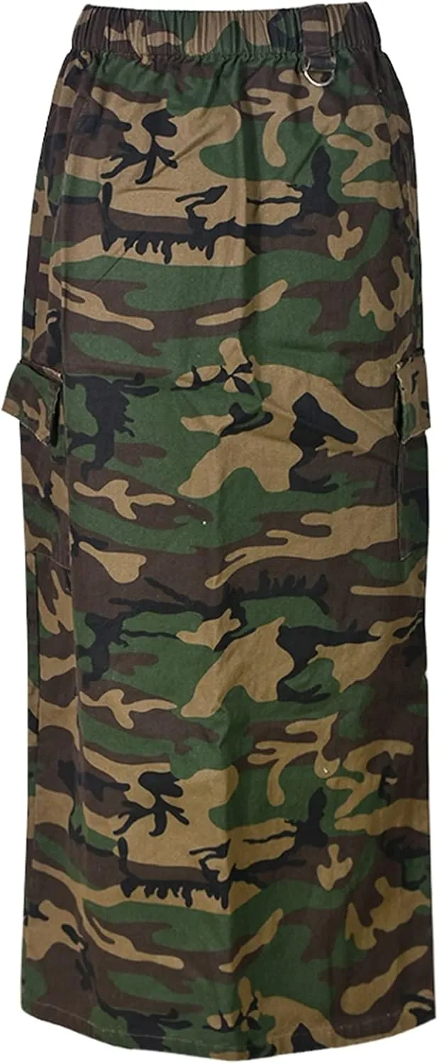 Camo Skirts for Women Fashion Casual Cargo Skirt with Pockets Y2K Street