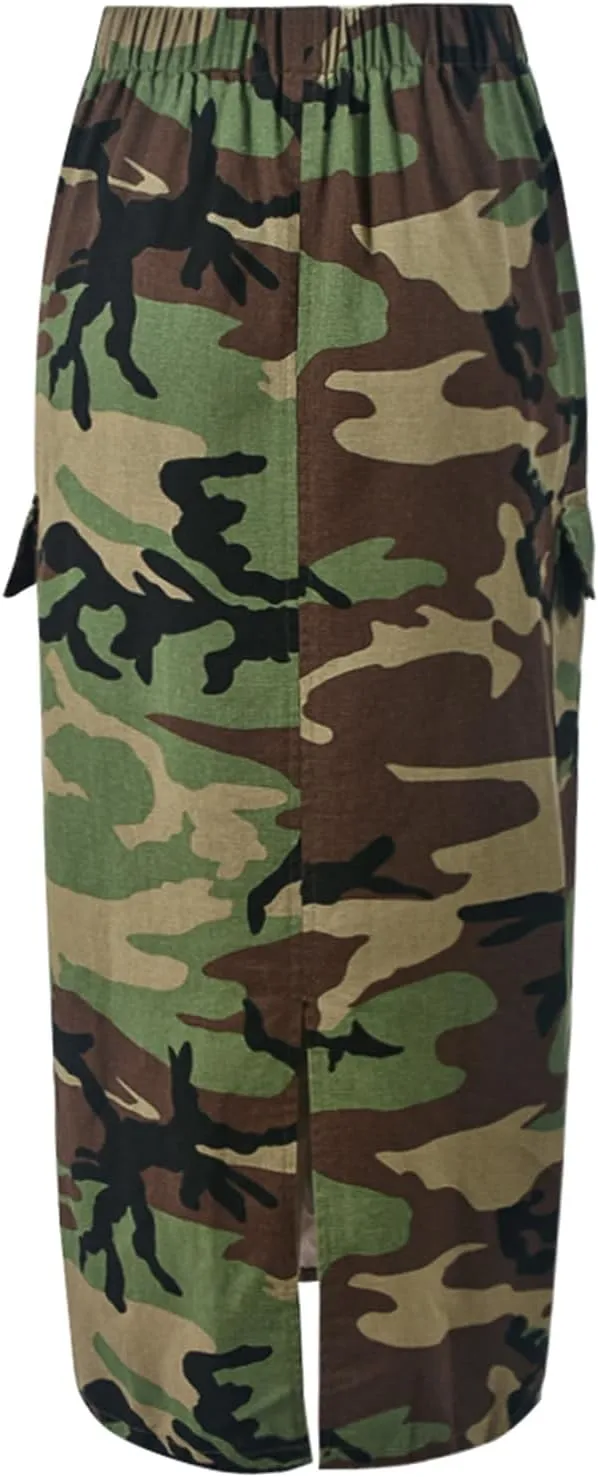 Camo Skirts for Women Fashion Casual Cargo Skirt with Pockets Y2K Street