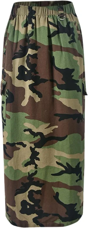 Camo Skirts for Women Fashion Casual Cargo Skirt with Pockets Y2K Street