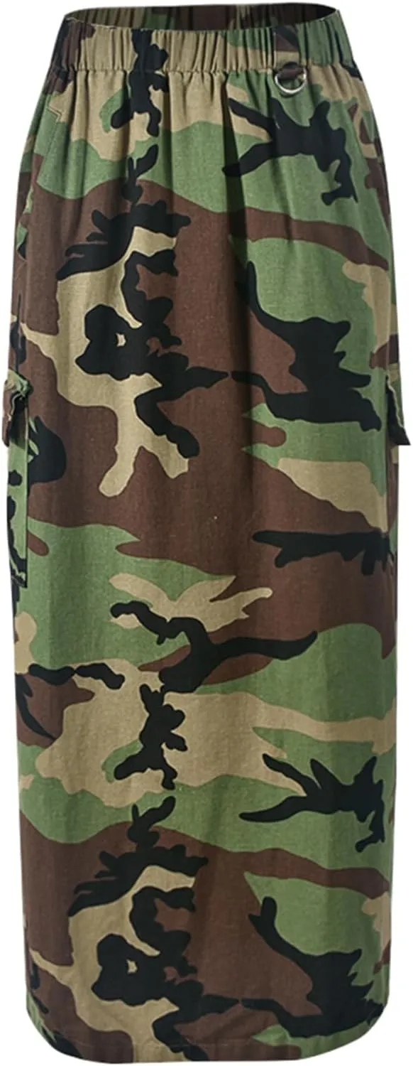 Camo Skirts for Women Fashion Casual Cargo Skirt with Pockets Y2K Street
