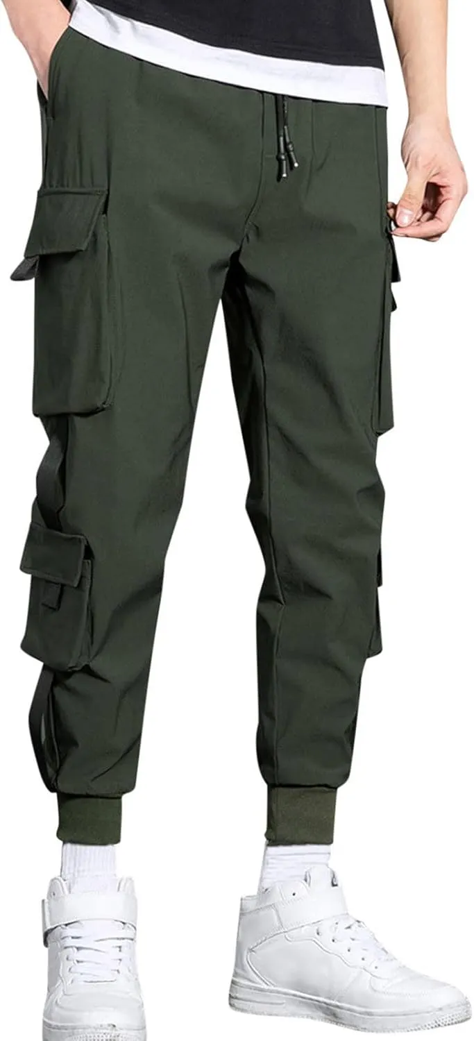 Cargo Sweatpants for Men Big and Tall Cargo Pants Outdoor Drawstring Elastic Waist Running Joggers Men's Heavyweight