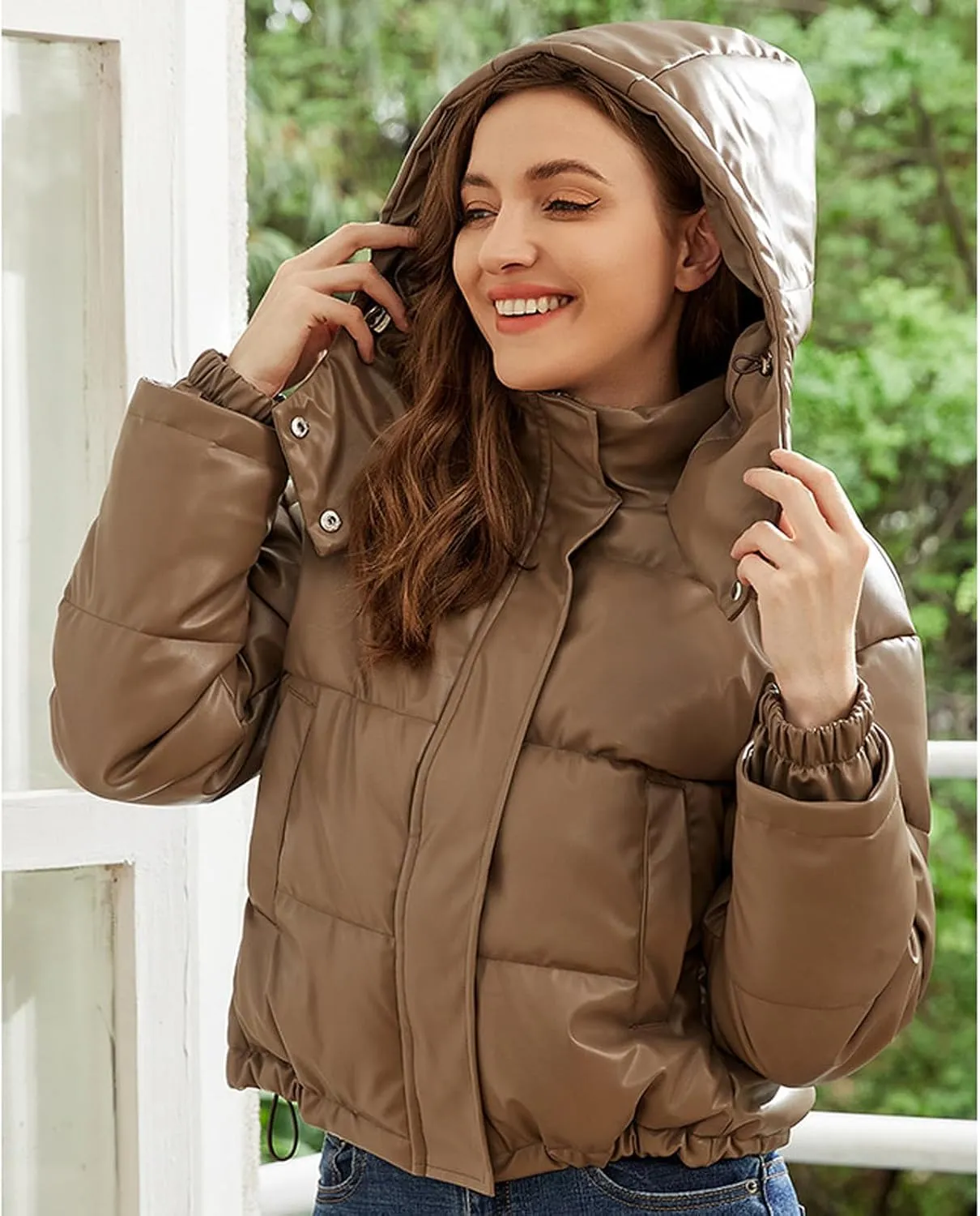 Cotton Down Jacket for Women Solid Hooded Crop Long Sleeve Padded Coat Winter Warm Thick Puffer Jackets Comfy Outwear
