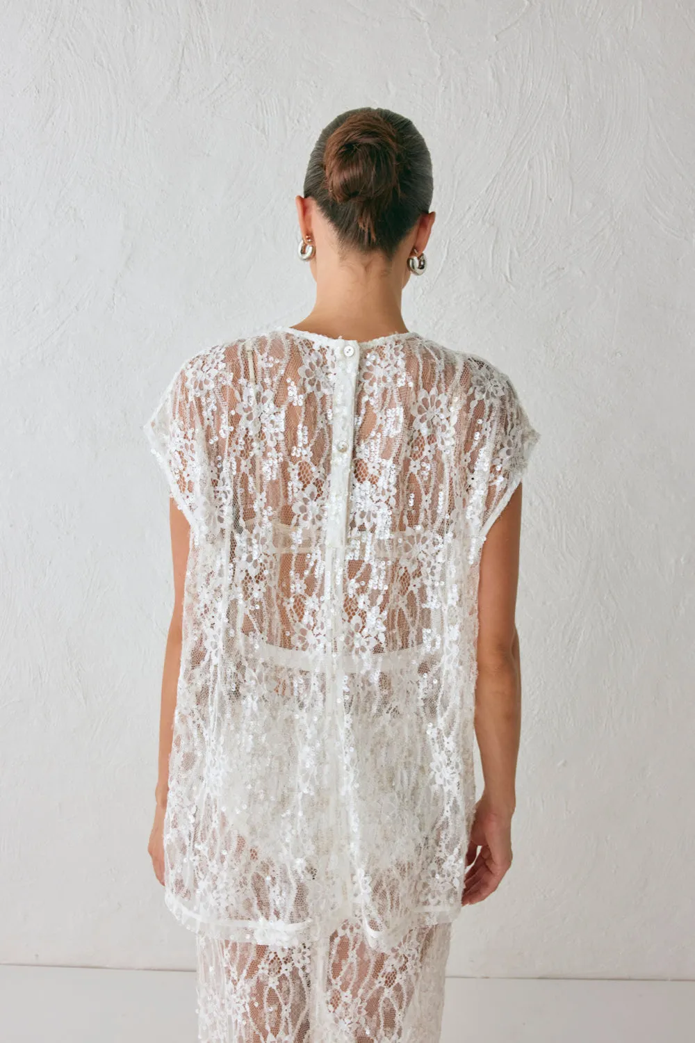 Devyn Sequin Top White