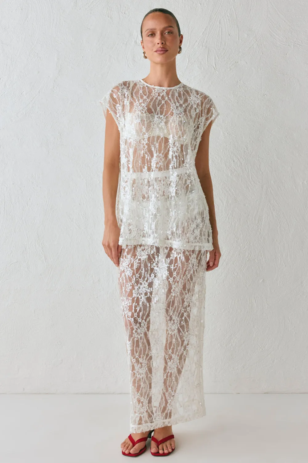 Devyn Sequin Top White