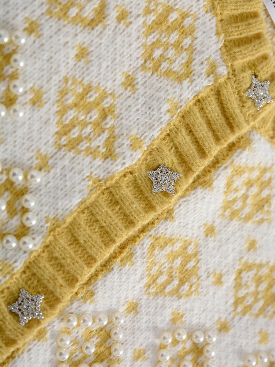 Diamond Grid Knitted Studded Cardigan