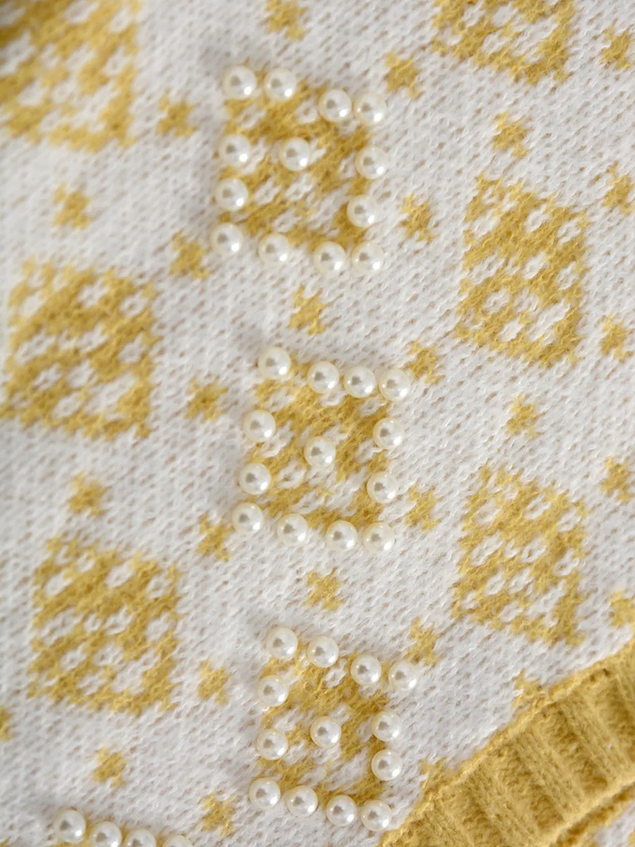 Diamond Grid Knitted Studded Cardigan