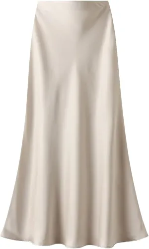 ebossy Women's Elegant Satin Silk Fishtai Skirt A-line Slim Flared Mermaid Mid Long Skirt