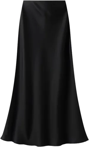 ebossy Women's Elegant Satin Silk Fishtai Skirt A-line Slim Flared Mermaid Mid Long Skirt
