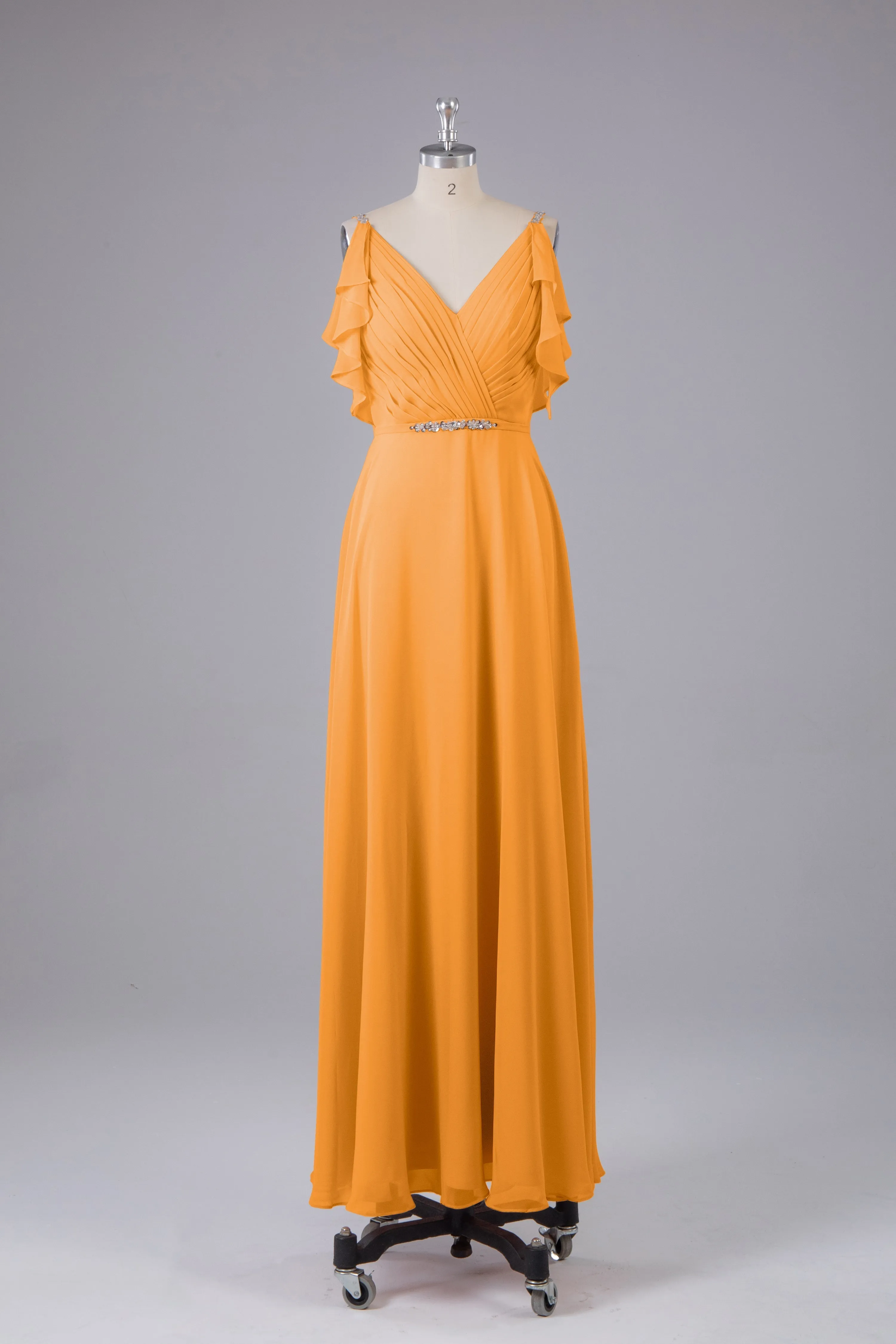 Elegant Chiffon Straps V-Back Long Bridesmaid Dresses