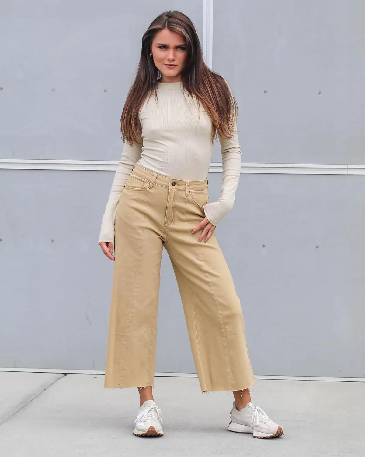 GRAPENT Jean Capris for Women Wide Leg Jeans High Waisted Seamed Front Raw Hem Denim Capri Pants Stretchy