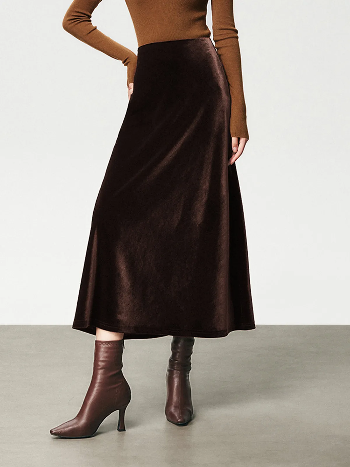 High Waist Graceful Velvet Maxi Skirt