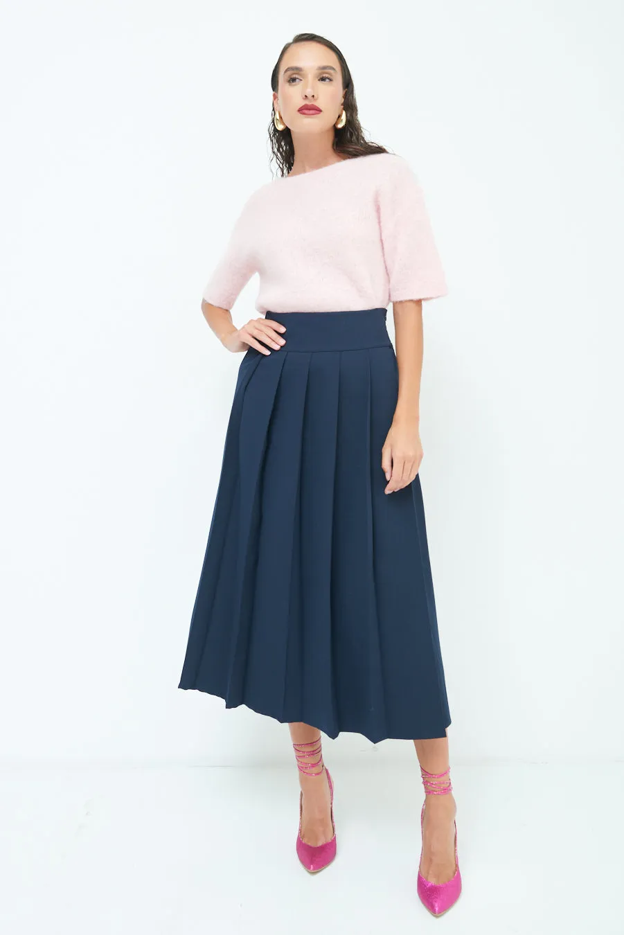 High-waisted pleated midi skirt wholesale