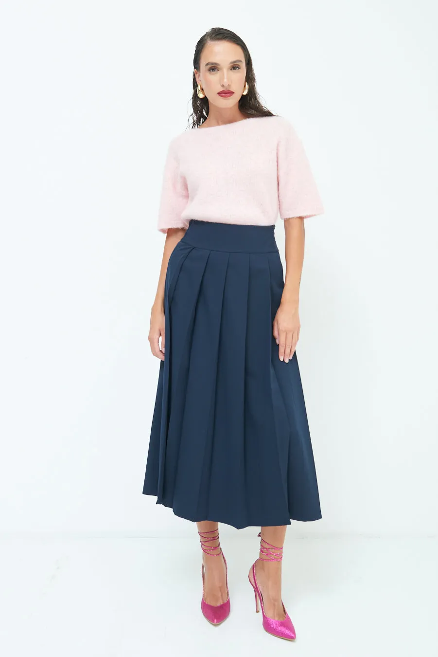 High-waisted pleated midi skirt wholesale