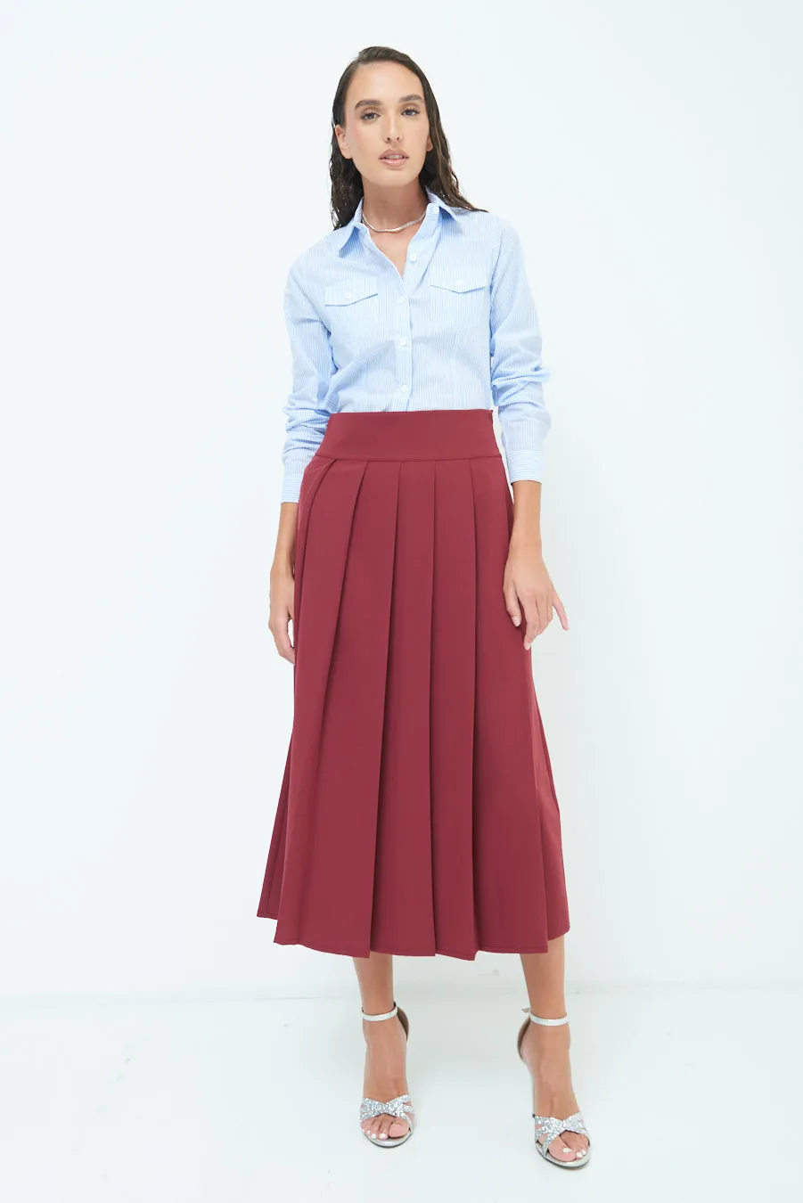 High-waisted pleated midi skirt wholesale