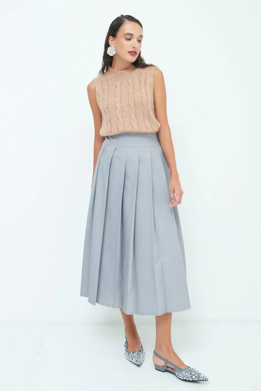 High-waisted pleated midi skirt wholesale