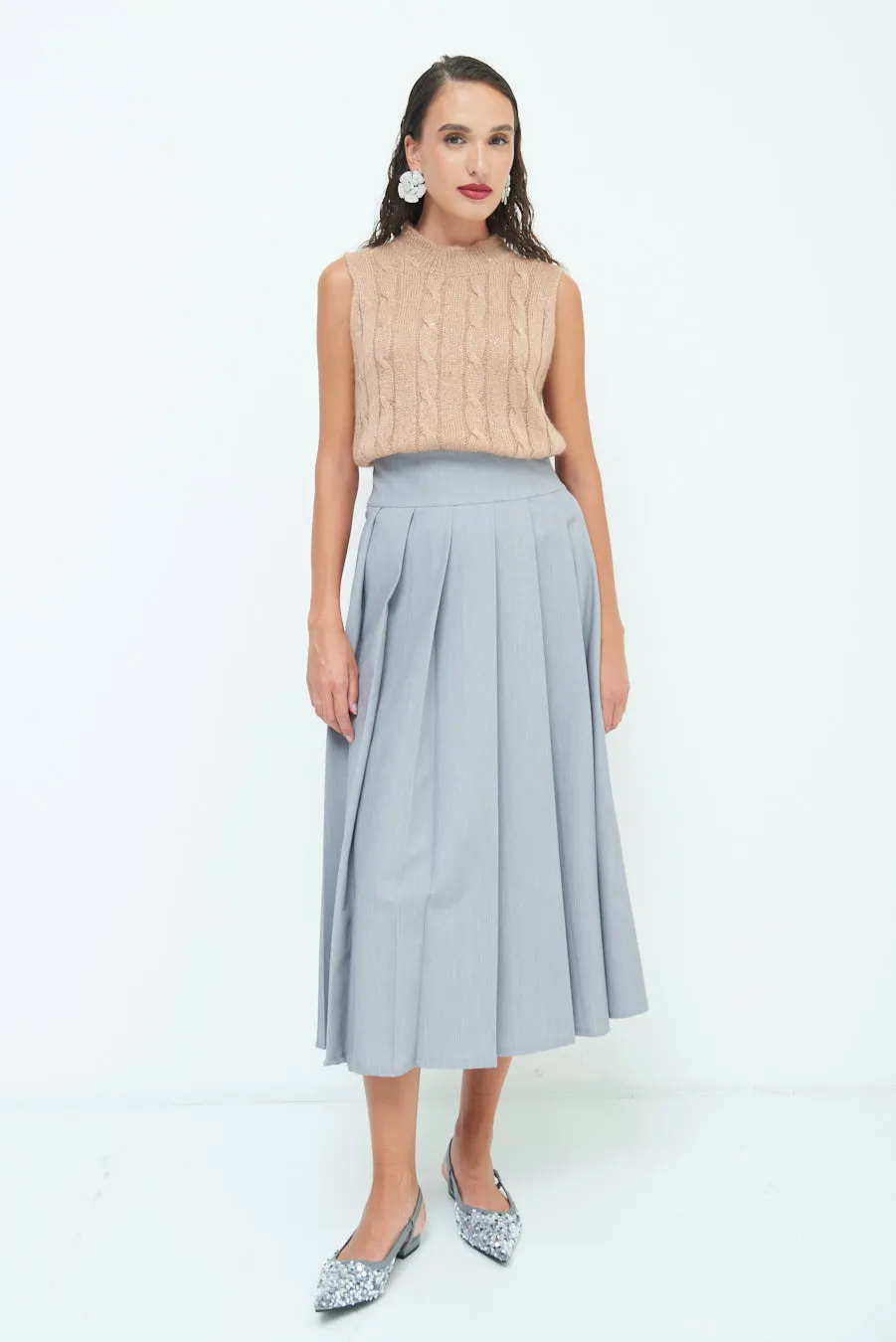 High-waisted pleated midi skirt wholesale