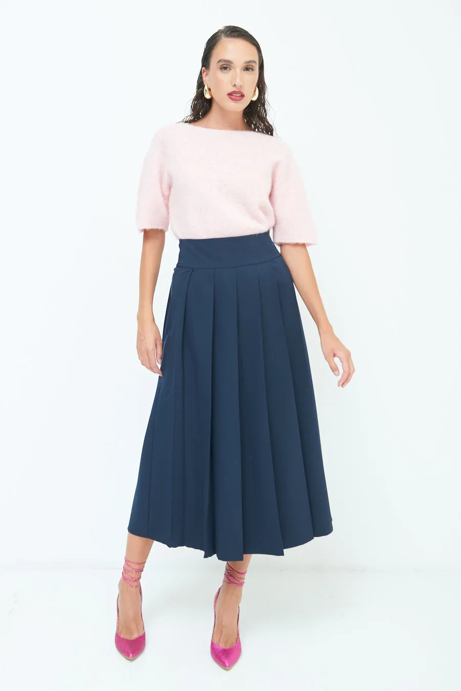 High-waisted pleated midi skirt wholesale