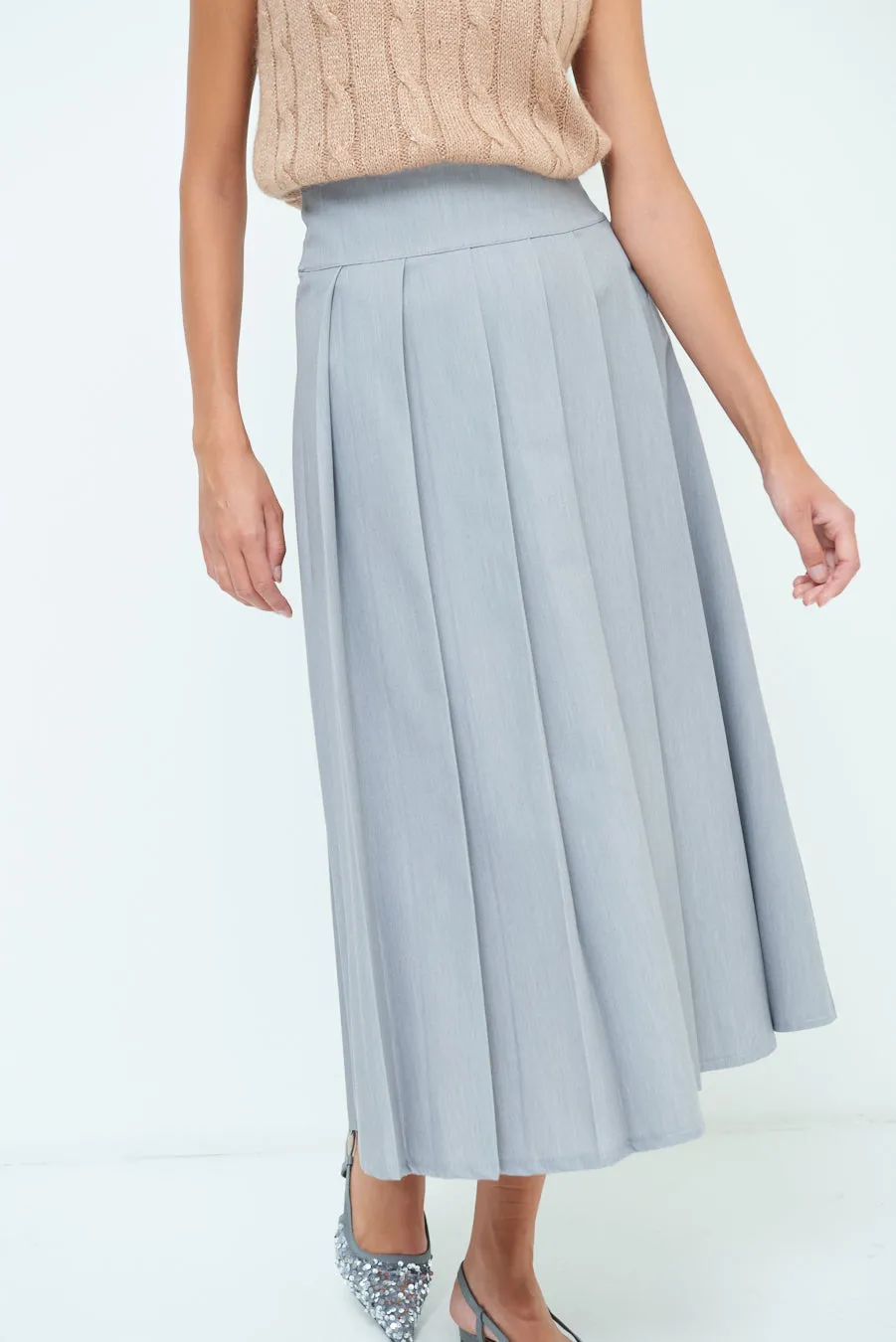 High-waisted pleated midi skirt wholesale