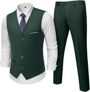 Hihawk Men's 2-Piece Suit, Vest Pants Set for Men, Fashion Waistcoat with Tie for Wedding, Prom, Homecoming, Business