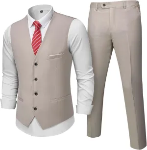 Hihawk Men's 2-Piece Suit, Vest Pants Set for Men, Fashion Waistcoat with Tie for Wedding, Prom, Homecoming, Business