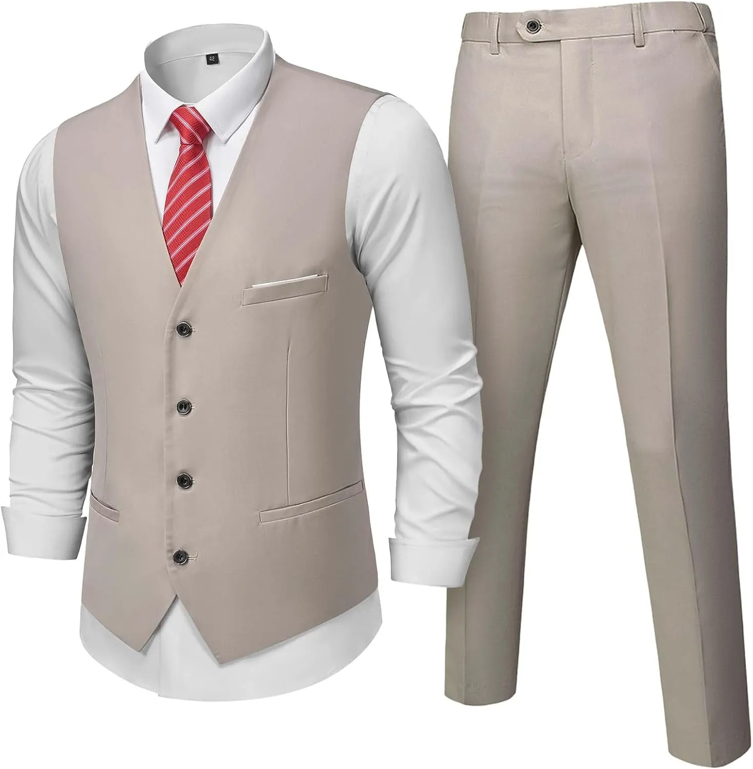 Hihawk Men's 2-Piece Suit, Vest Pants Set for Men, Fashion Waistcoat with Tie for Wedding, Prom, Homecoming, Business
