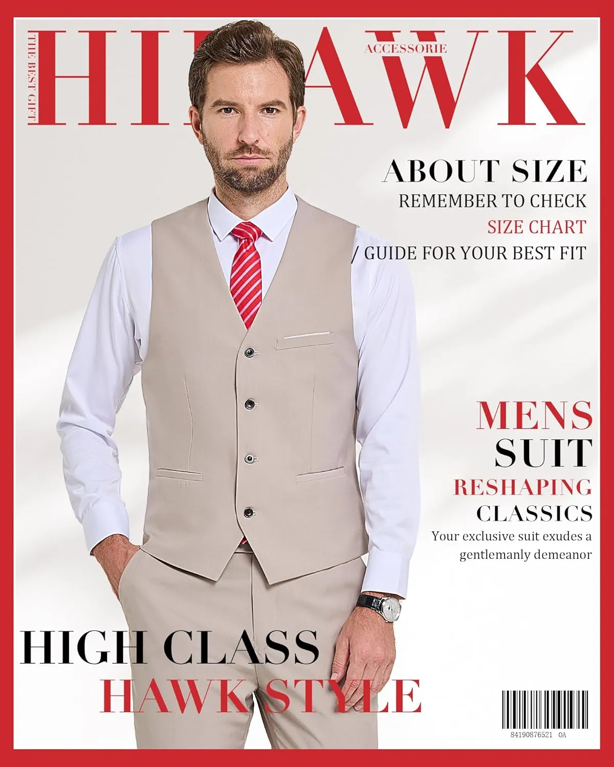 Hihawk Men's 2-Piece Suit, Vest Pants Set for Men, Fashion Waistcoat with Tie for Wedding, Prom, Homecoming, Business
