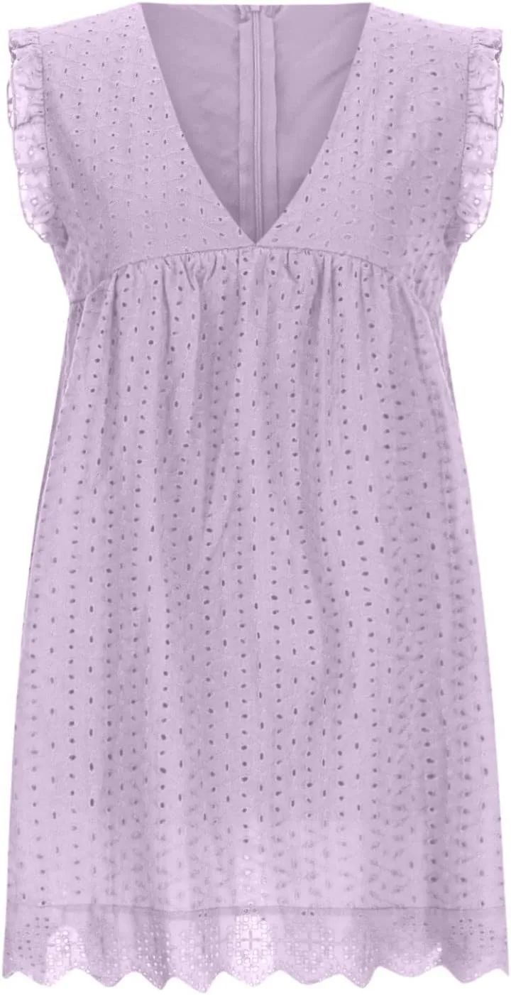 hlysgo Holiday Dresses for Women 2025 Summer Sleeveless V Neck Mini Sundress Casual Loose Ruffled Beach Dress with Pockets
