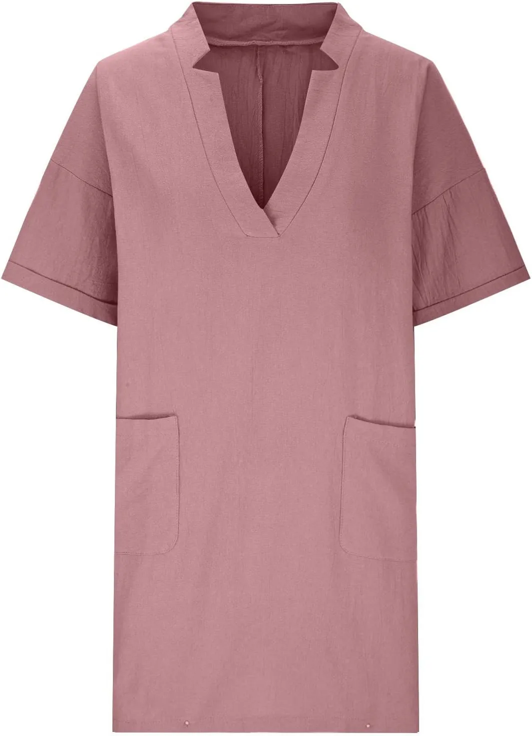 hlysgo Tshirt Dress for Women 2025 Vacation Short Sleeve V Neck Cotton Linen Dresses Summer Loose Comfy Casual Mini Dress