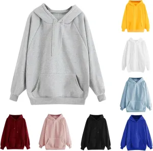 Hoodies for Women Pullover Basic Solid Long Sleeve Crewneck Sweatshirts for Teens Girls Oversized Hooded Tops