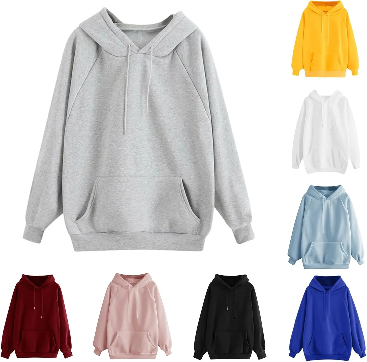 Hoodies for Women Pullover Basic Solid Long Sleeve Crewneck Sweatshirts for Teens Girls Oversized Hooded Tops