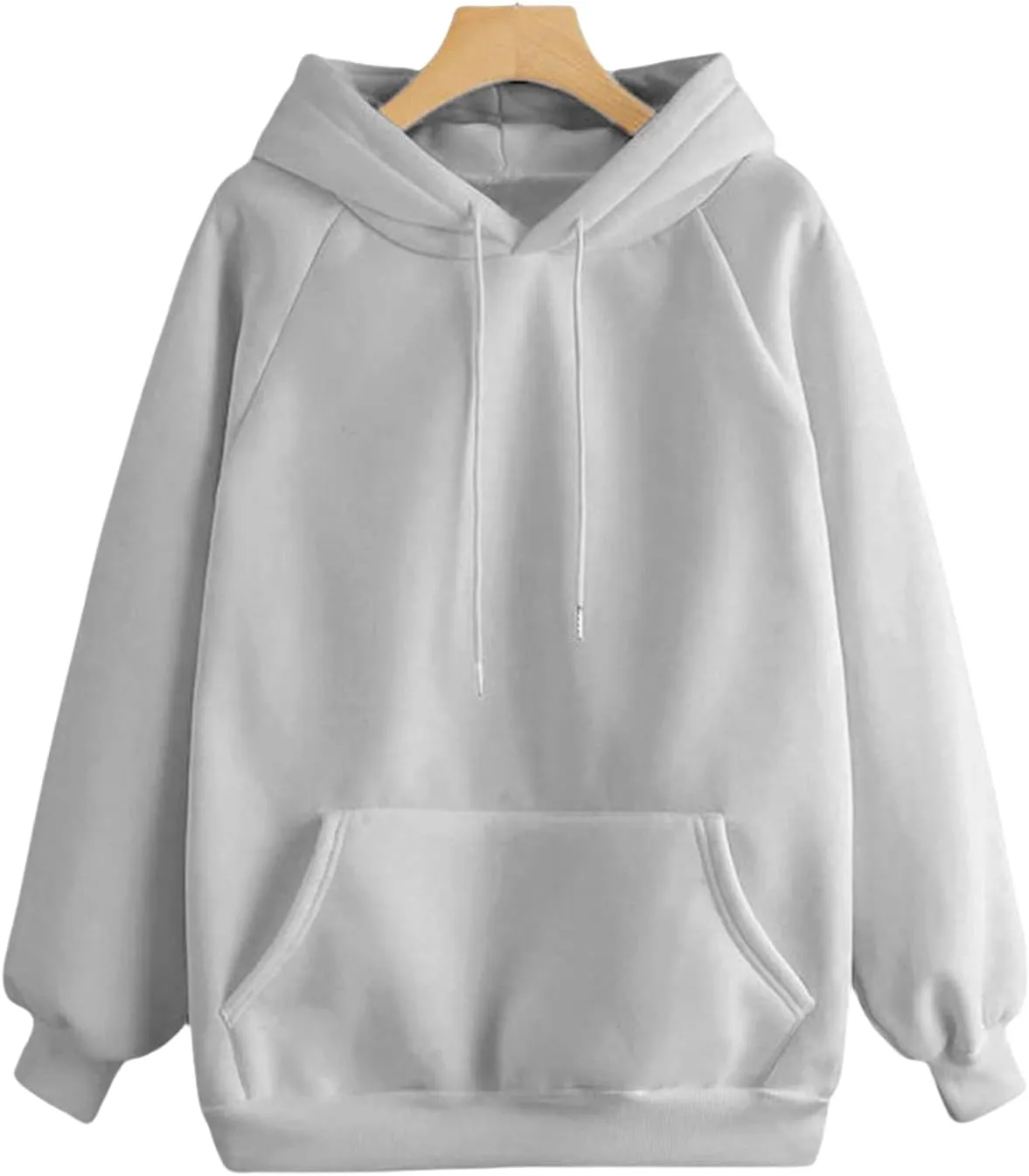 Hoodies for Women Pullover Basic Solid Long Sleeve Crewneck Sweatshirts for Teens Girls Oversized Hooded Tops