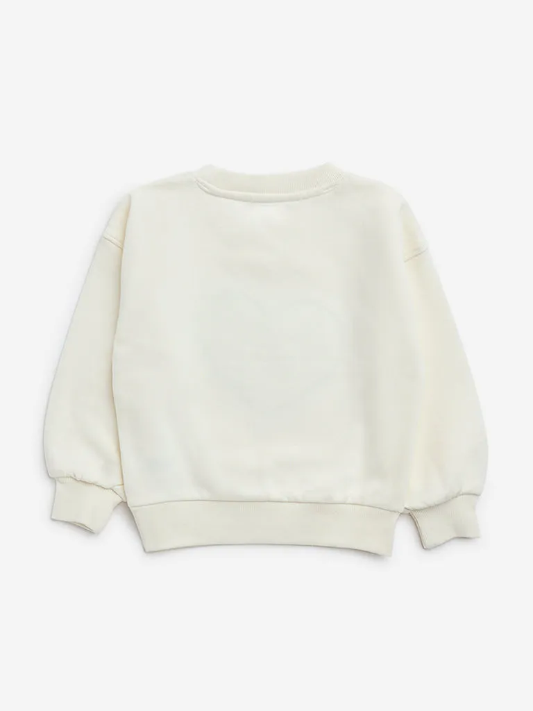HOP Kids Off-White Heart Design Cotton-Blend Sweatshirt