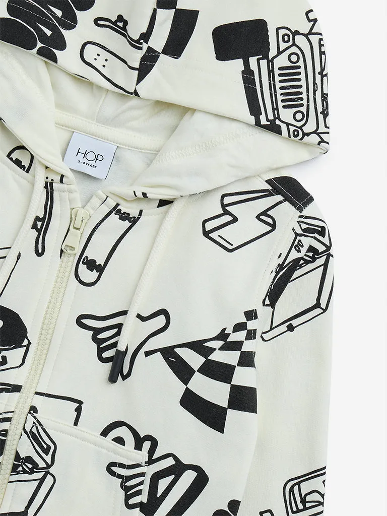 HOP Kids Off-White Printed Cotton-Blend Hoodie