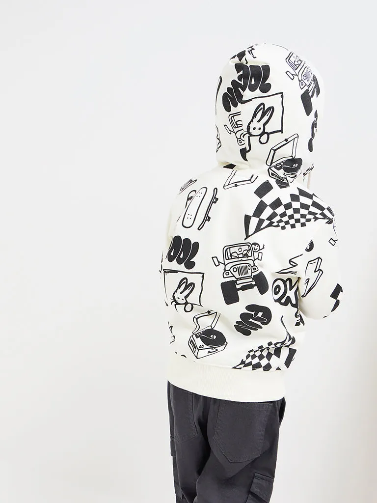 HOP Kids Off-White Printed Cotton-Blend Hoodie