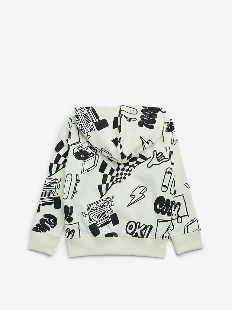 HOP Kids Off-White Printed Cotton-Blend Hoodie